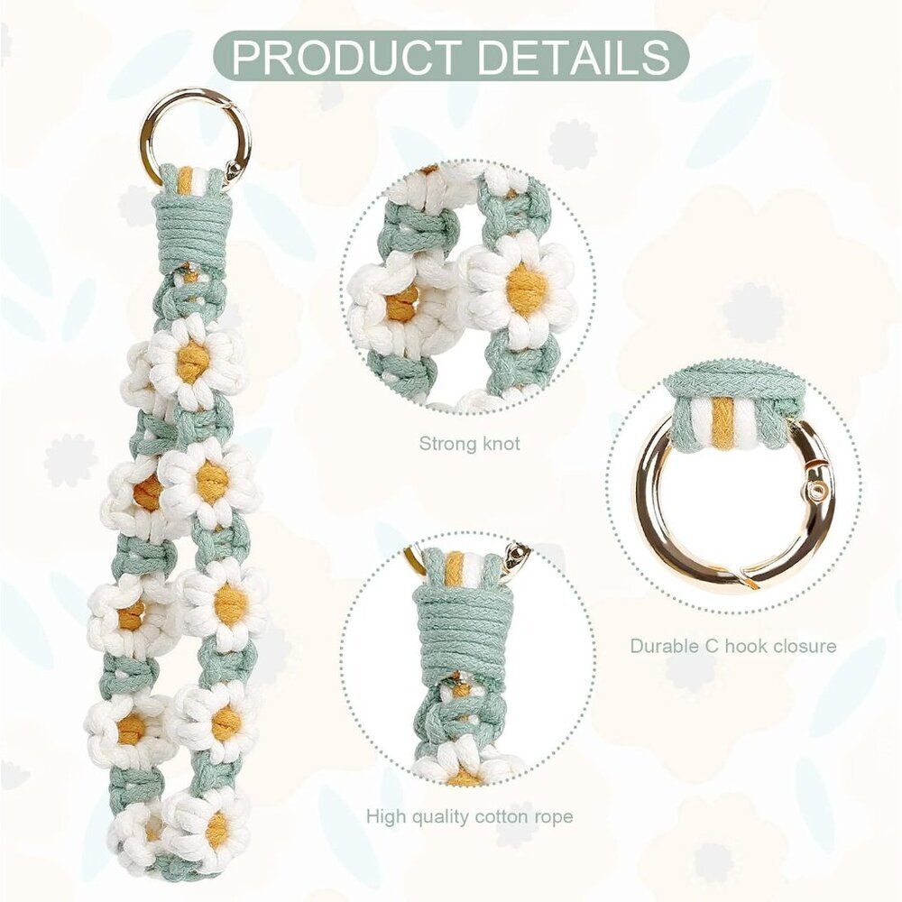 Boho Macrame Keychain Wristlet Keychain Weave Exq… - image 2